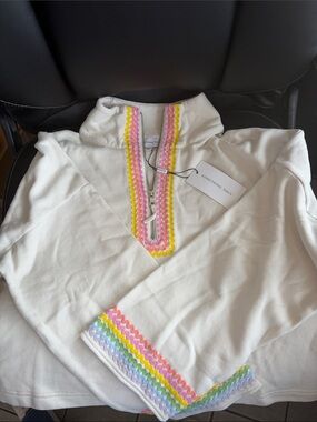 Something Navy White Quarter Zip Pullover with Rainbow Appliqué
